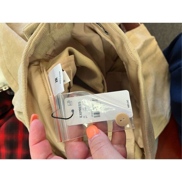 Express Stylist Tan Ankle Super High Rise Corduroy  Trousers Pants sz 2R NWT - Picture 7 of 8